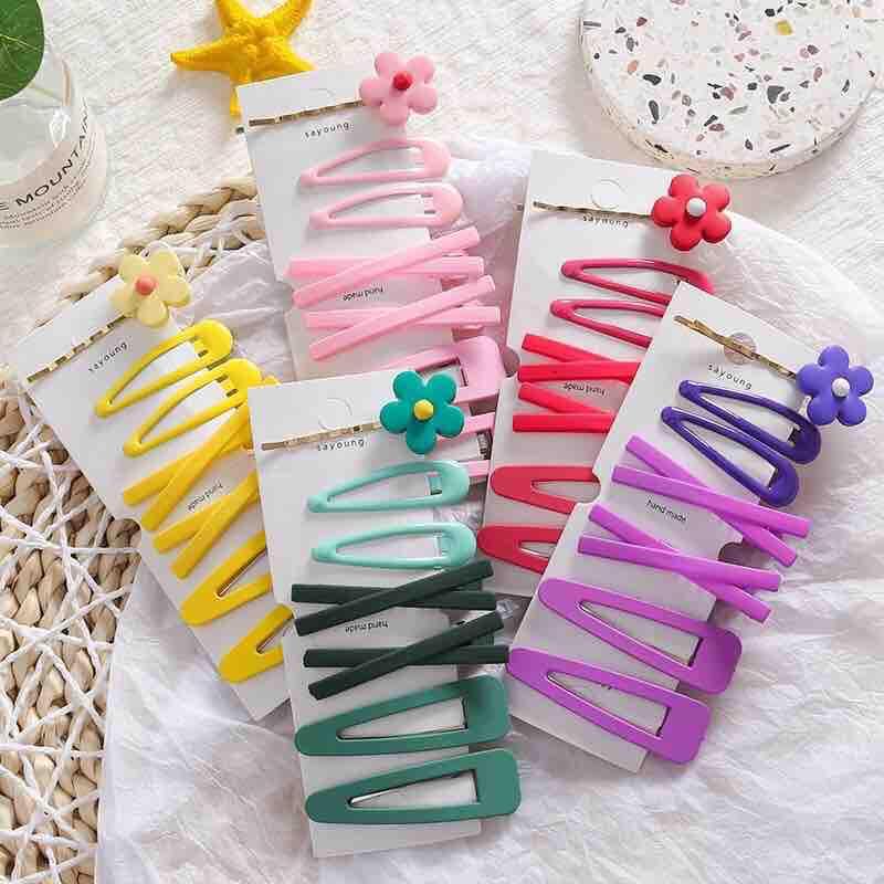 Bộ kẹp tóc 7 món ( hoa + tam giác + giọt nước + chữ X) nhiều màu
