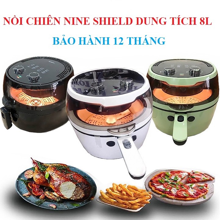 Nồi Chiên Chân Không Dầu Điện Tử - Nồi Chiên Không Dầu 8L Nine Shield KB-6001M Giúp Việc Nấu Nướng Nhanh Và Hạn Chế Dầu Mỡ, Có Chế Độ Hút Khí Chân Không Giúp Cho Mùi Đồ Ăn Không Bị Ảm Ra Bên Ngoài Nên Rất Sạch Sẽ Và Tiện Lợi.
