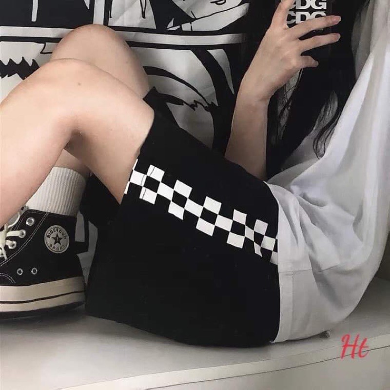 Quần đùi viền sọc caro cho nam nữ