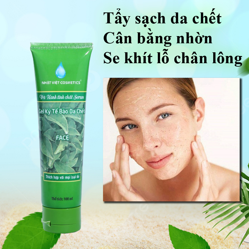 Gel tẩy kỳ tế bào chết da mặt NHẬT VIỆT COSMETICS 100ml chiết xuất trà xanh tinh chất serum