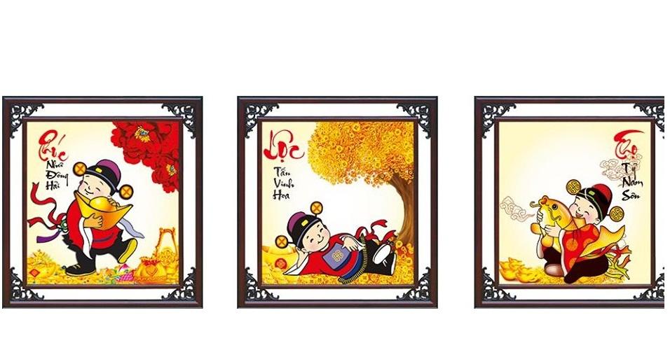 Tranh đính đá Phúc Lộc Thọ cao cấp -KT: 134x50Cm