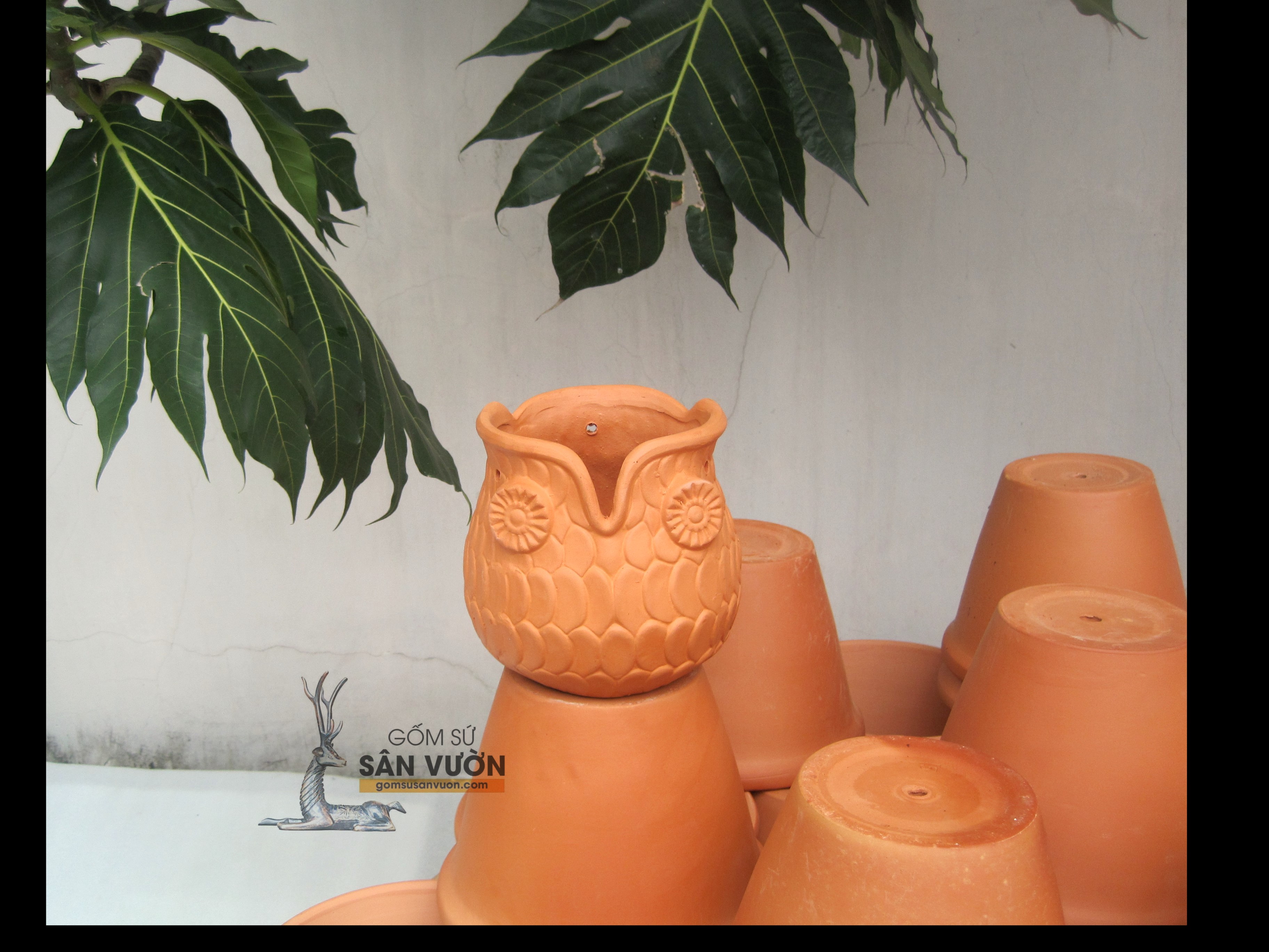 Chậu Treo Gốm Đất Nung Hình Cú - Gốm Sứ Sân Vườn
