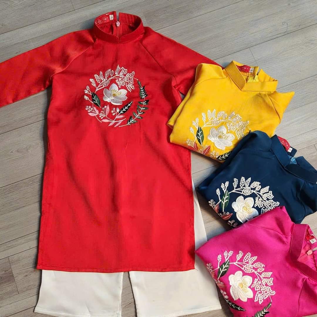 Set áo dài bé gái dây rút Linh Nhi chất lụa mango mềm mại - ST45