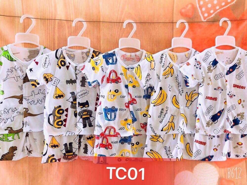Sét 5 bộ cotton cài giữa bé trai cộc tay( KÈM QUÀ TẶNG )