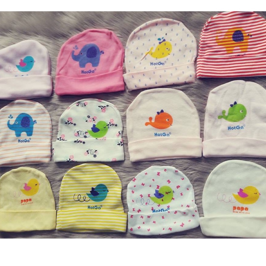 Nón, Mũ Cho Bé Sơ Sinh, Chất Cotton Thun Mềm Co Giãn