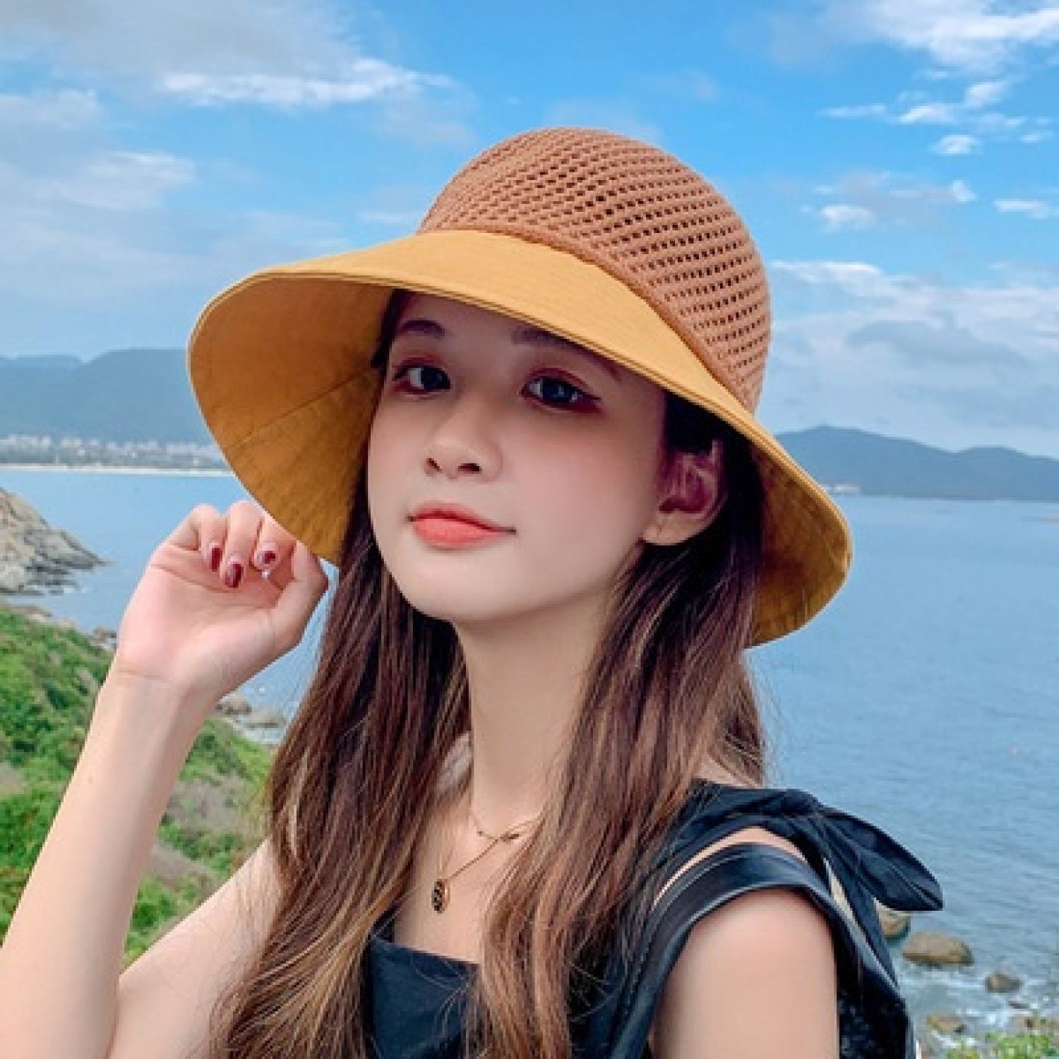 Mũ vành lưới thắt nơ thời trang