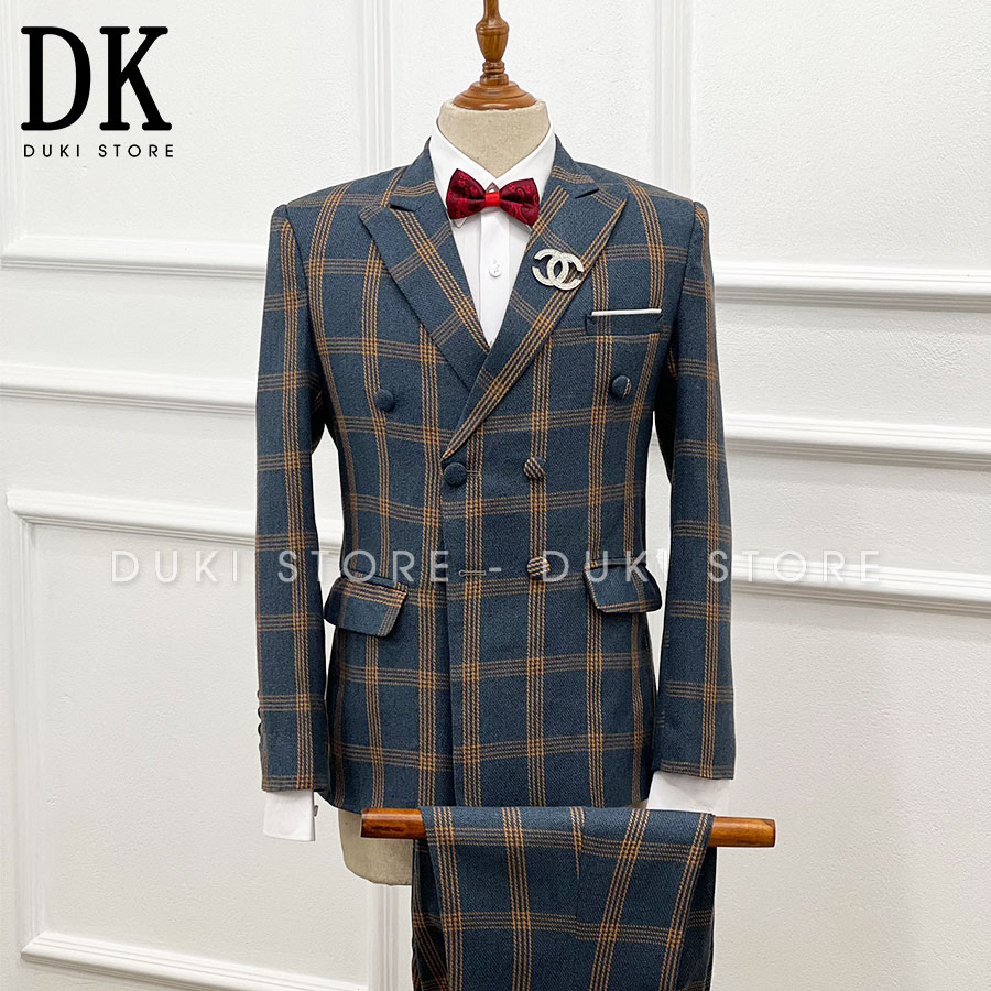 Bộ vest nam 6 nút hàn quốc kẻ caro lịch lãm dke0067 - duki store