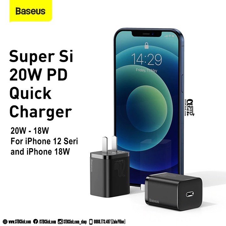 Củ sạc nhanh Baseus Super Si 20W chuẩn EU (Type C, 20W/18W, PD/ QC3.0 Quick charger)