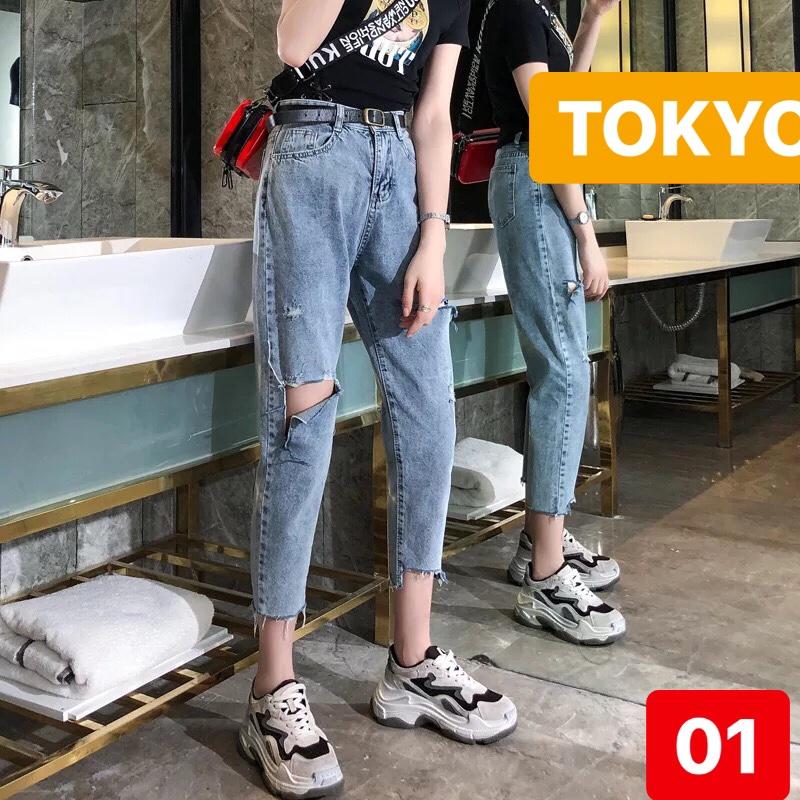 QUẦN JEAN BAGGY NỮ CHẤT BÒ XANH RÁCH LƯNG CAO NÂNG MÔNG HONDATAKA CAO CẤP TOKY-01 - TOKYO FASHION