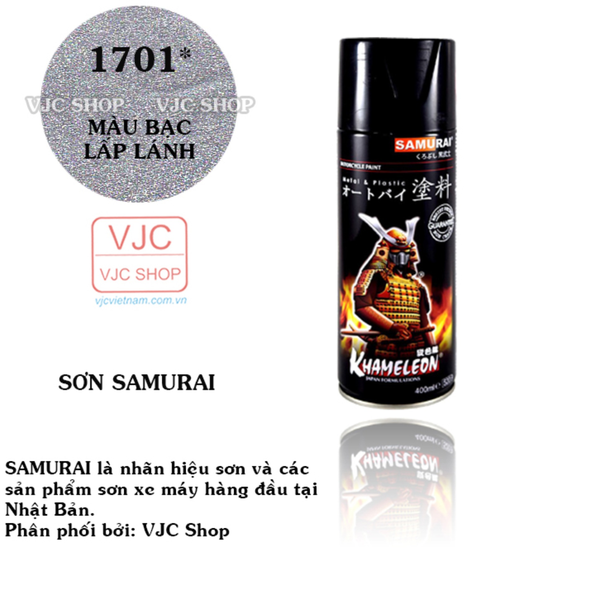 Chai sơn xịt sơn xe máy Samurai màu bạc