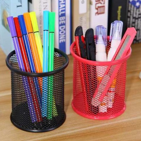 Giỏ đựng bút lưới sắt văn phòng để bàn - ống đựng bút kim loại văn phòng phẩm