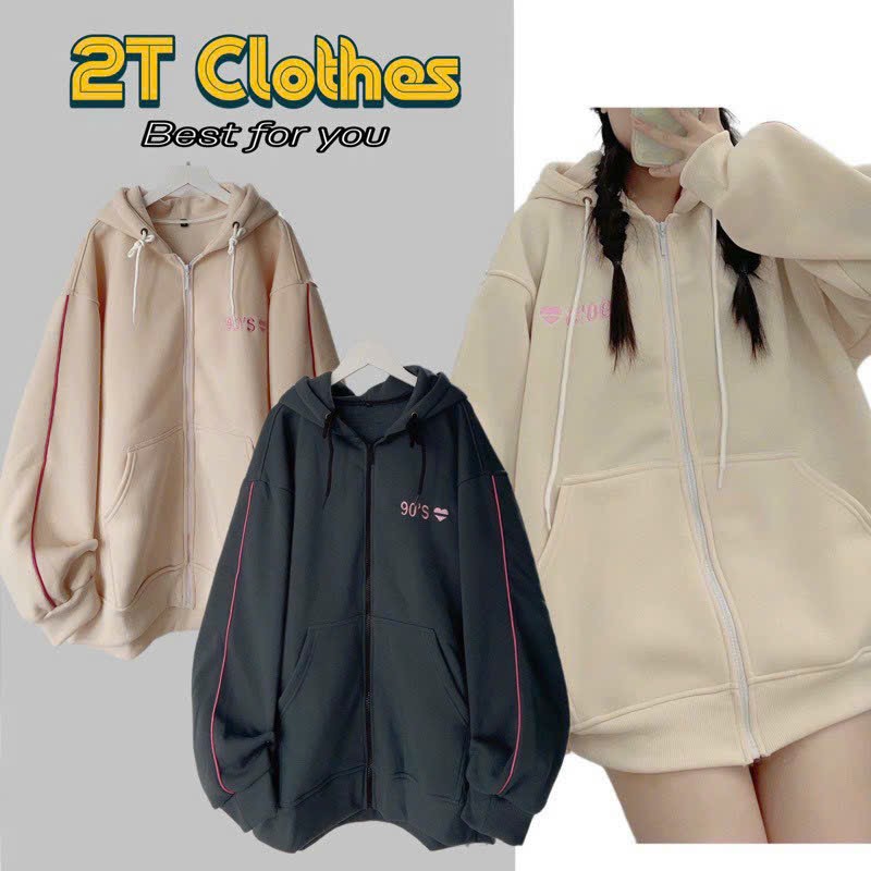 Áo khoác hoodie dây kéo Nam nữ hình thêu tim 90s chất nỉ ngoại nón 2 lớp phối line y hình mẫu MChoodie939 939