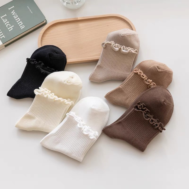 Tất cổ lửng nữ tiểu thư vớ cổ bèo nhún camel lolita ulzzang style hàn quốc vớ cao cổ lửng nữ cam cam vintage