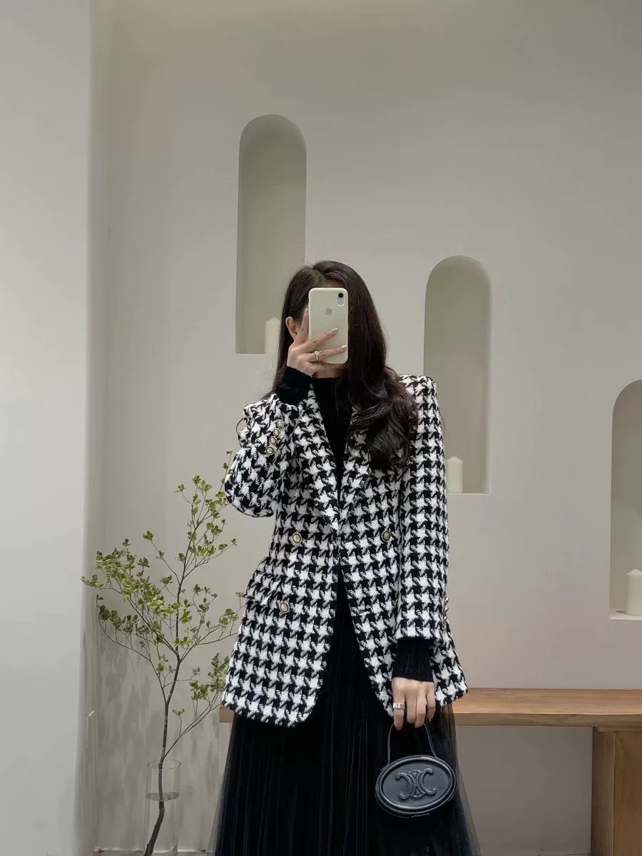 Áo khoác dạ cổ vest 2 lớp kẻ túi nắp dày dặn siêu sang