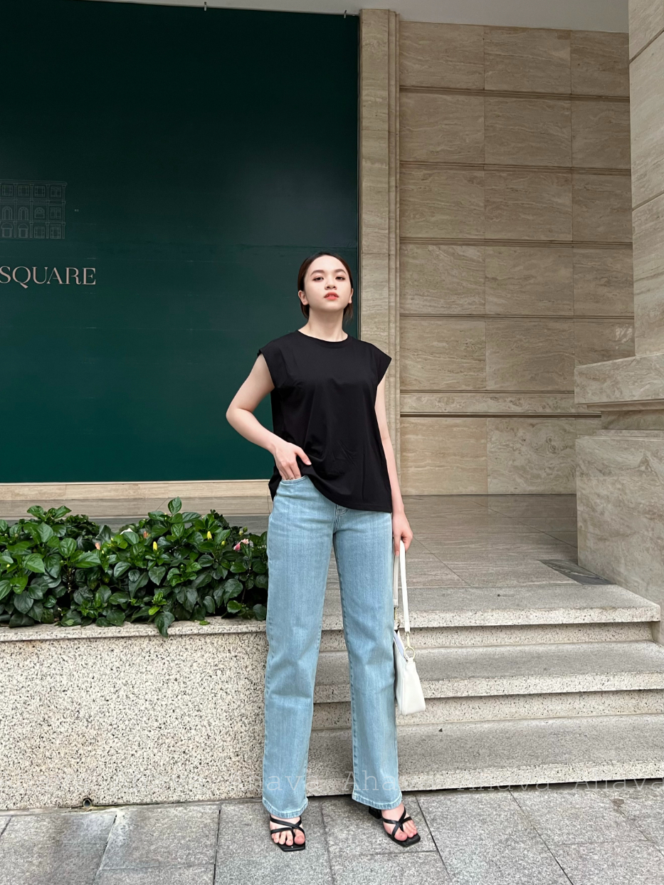 QUẦN JEANS DÀI ỐNG SUÔNG LƯNG LỚN 2 NÚT