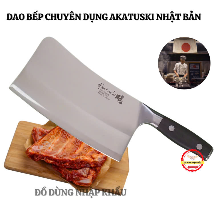 Dao chặt xương nhà bếp Akatuski nhập khẩu từ Japan bằng thép trắng ốp 3 lớp không gỉ-750gr