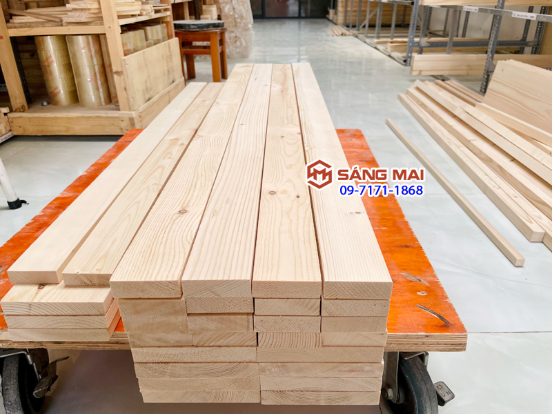 [MS18] Thanh gỗ thông dài 120cm x rộng 6cm x dày 2cm + láng mịn 4 mặt