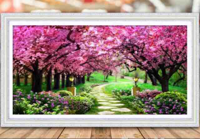 Tranh thêu chữ thập vườn cây tình yêu kt 100x50 cm