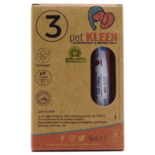 Hộp vi sinh khử mùi thú cưng Pet Kleen 3 ống 5ml, nguyên liệu nhập khẩu