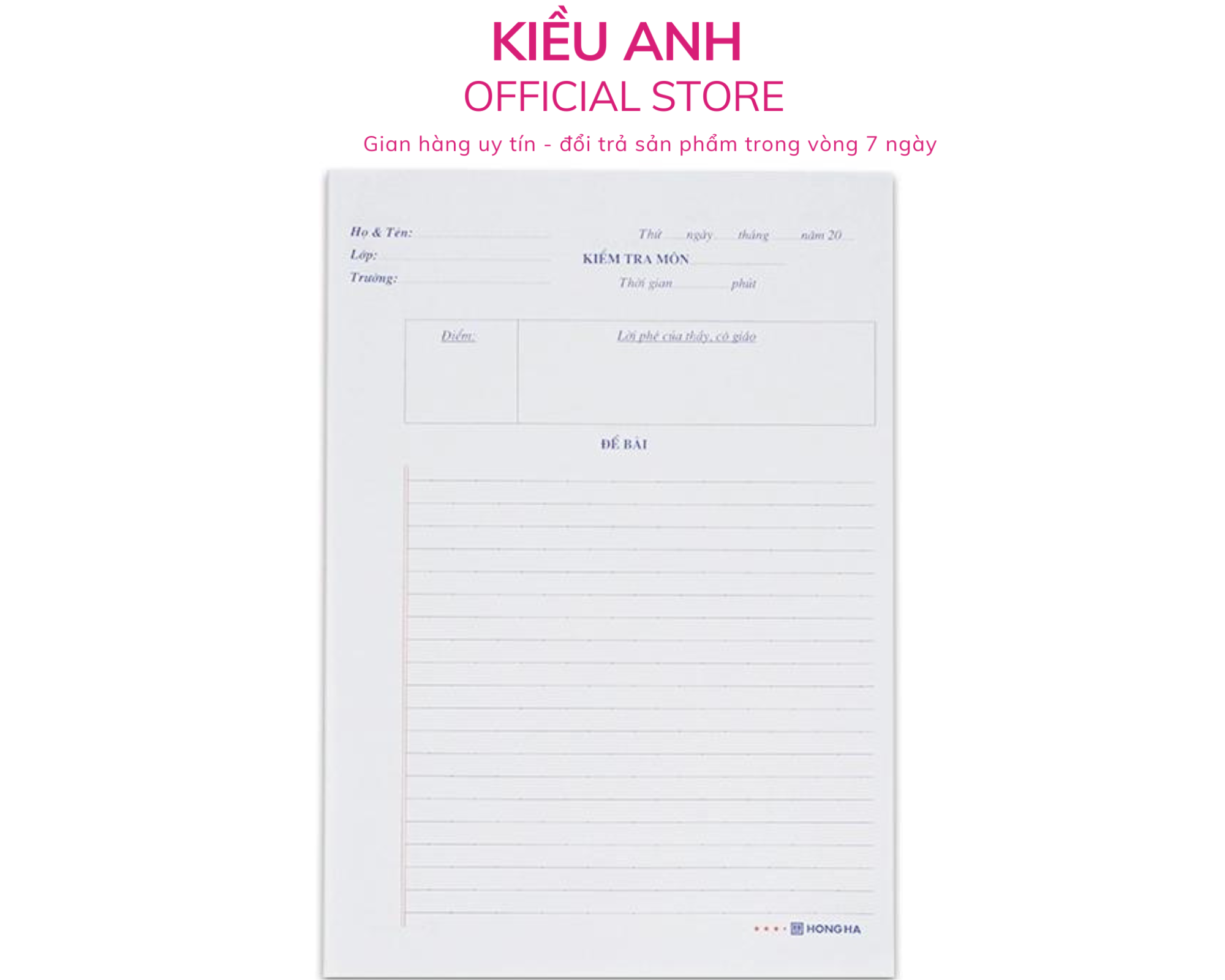 Giấy kiểm tra kẻ ngang Hồng Hà  phù hợp cho học sinh cấp II, cấp III.