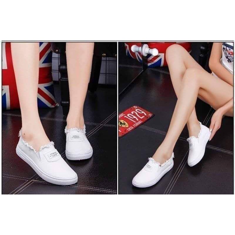 Giày lười vải cotton đế cao su 2p