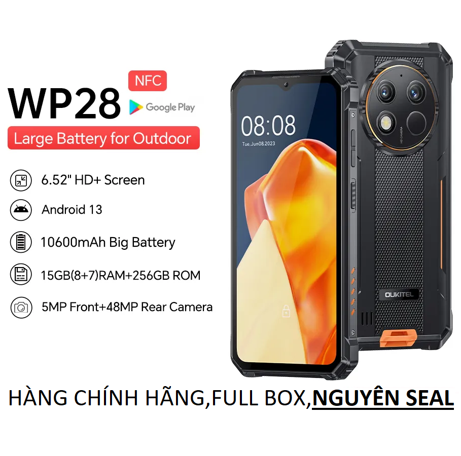 Điện thoại thông minh siêu bền oukitel wp28 ,rom 256gb ,android13, camera 48mp)