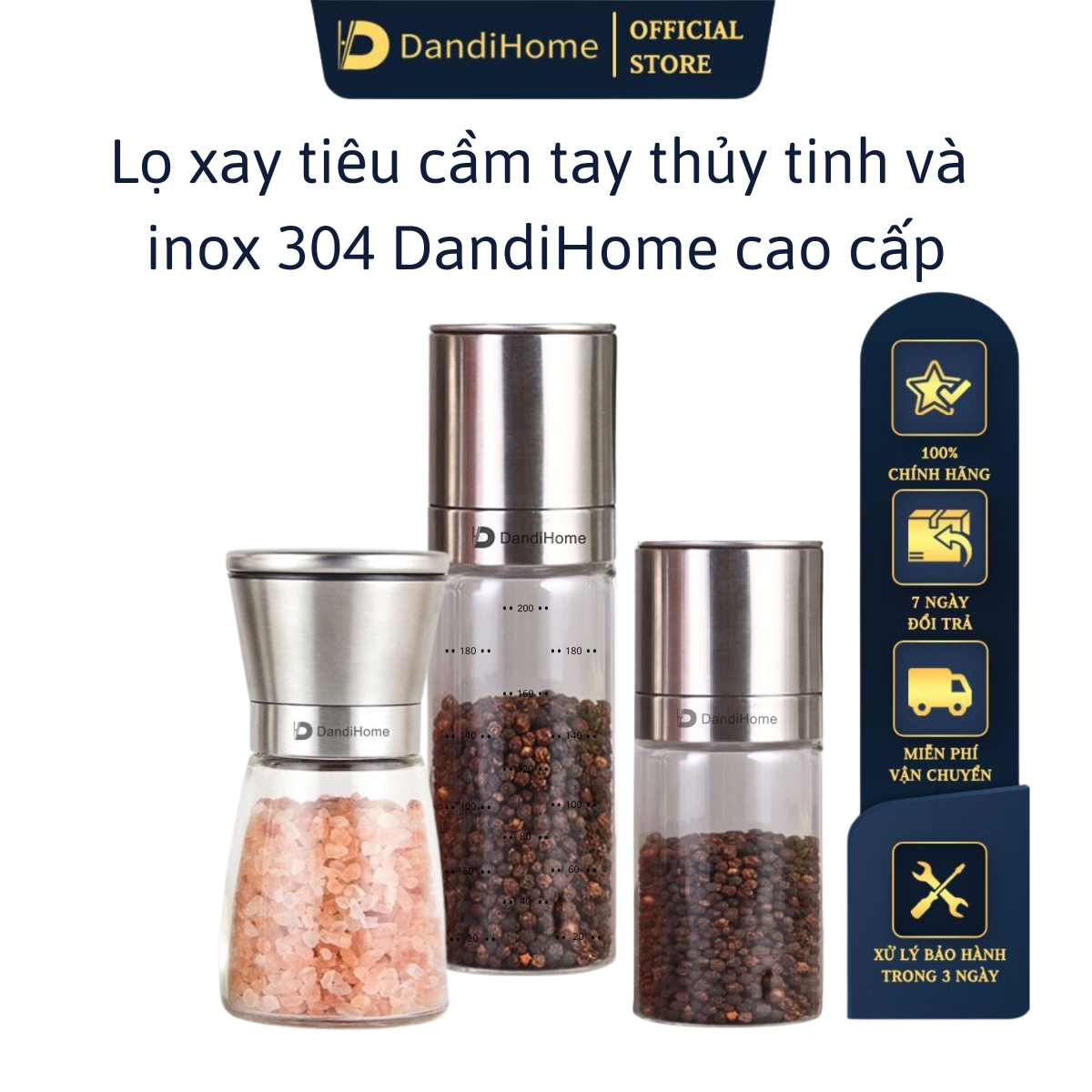 Lọ xay tiêu Inox 304 DandiHome cao cấp