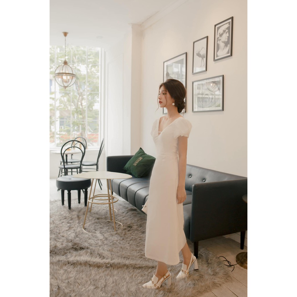 Đầm Maxi Tay Con Phồng Hở Lưng thắt Dây Sang Trọng