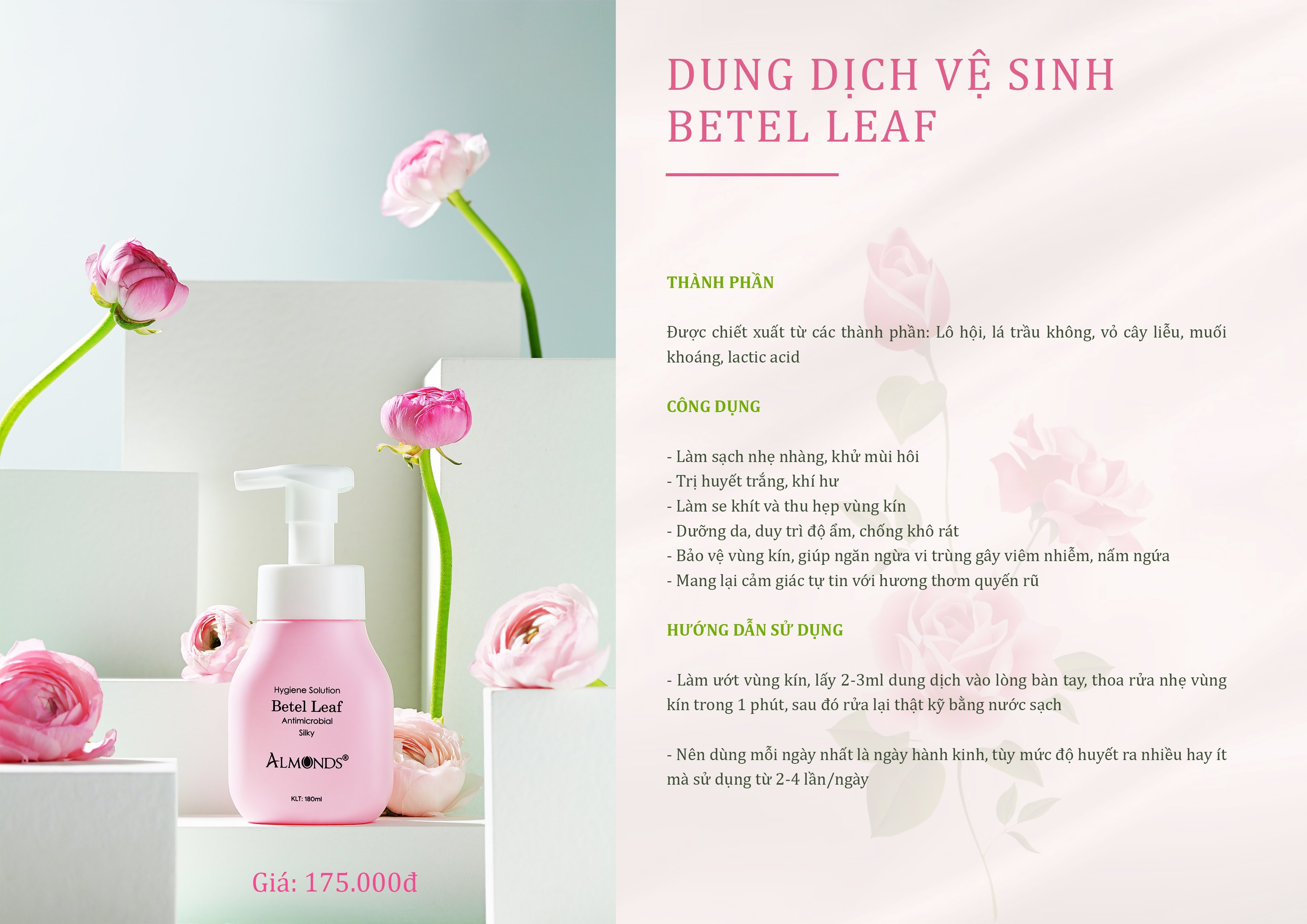 [HCM][Hoàn 10% tối đa 50k][Mua 2 giảm 5%]Dung dịch vệ sinh phụ nữ lá trầu Almonds
