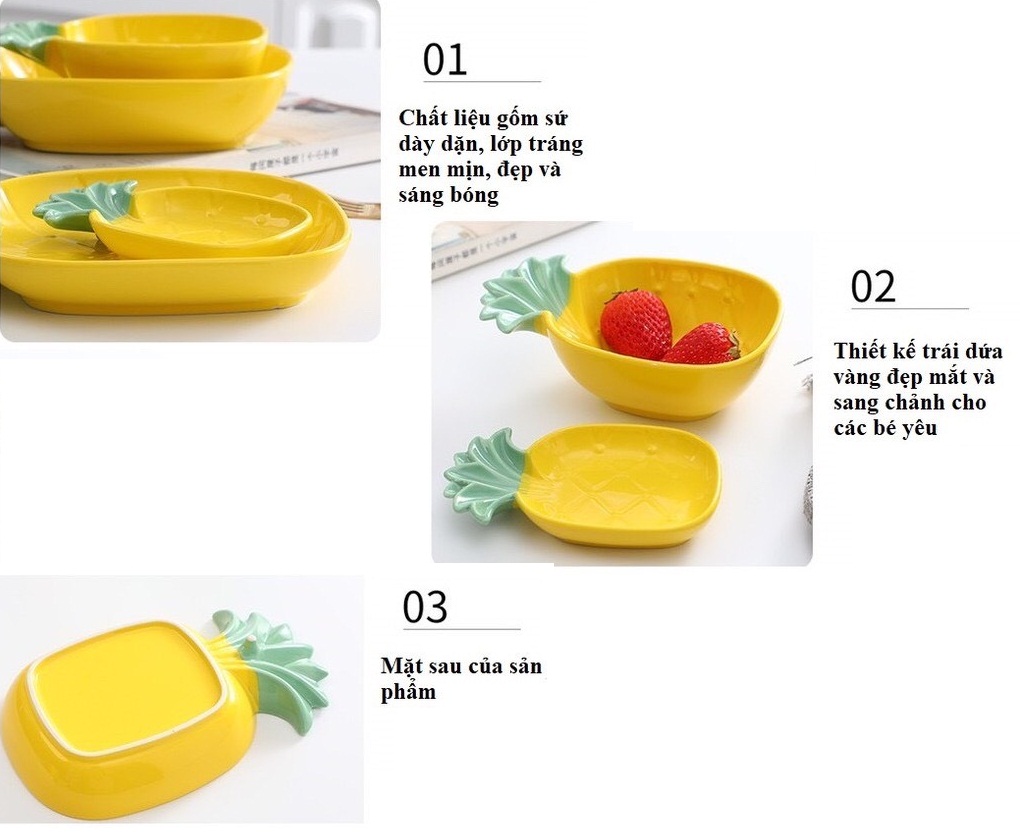 Bát Đĩa Gốm Sứ Tráng Men Hình Trái Dứa Vàng