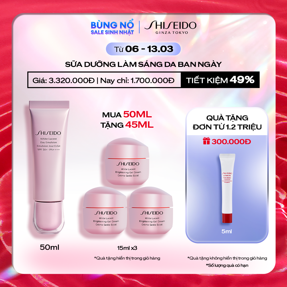 [MUA 1 TẶNG 4 - DUY NHẤT 11.11] Sữa dưỡng trắng da ban ngày Shiseido White Lucent Day Emulsion 50ml