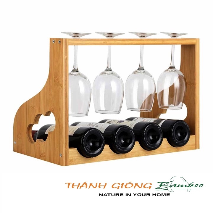 KỆ RƯỢU NGANG 4 CHAI +4 LY