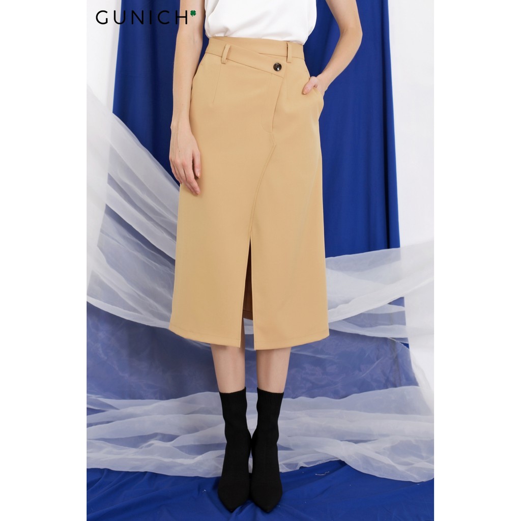 Chân váy midi vàng cạp giả Gunich