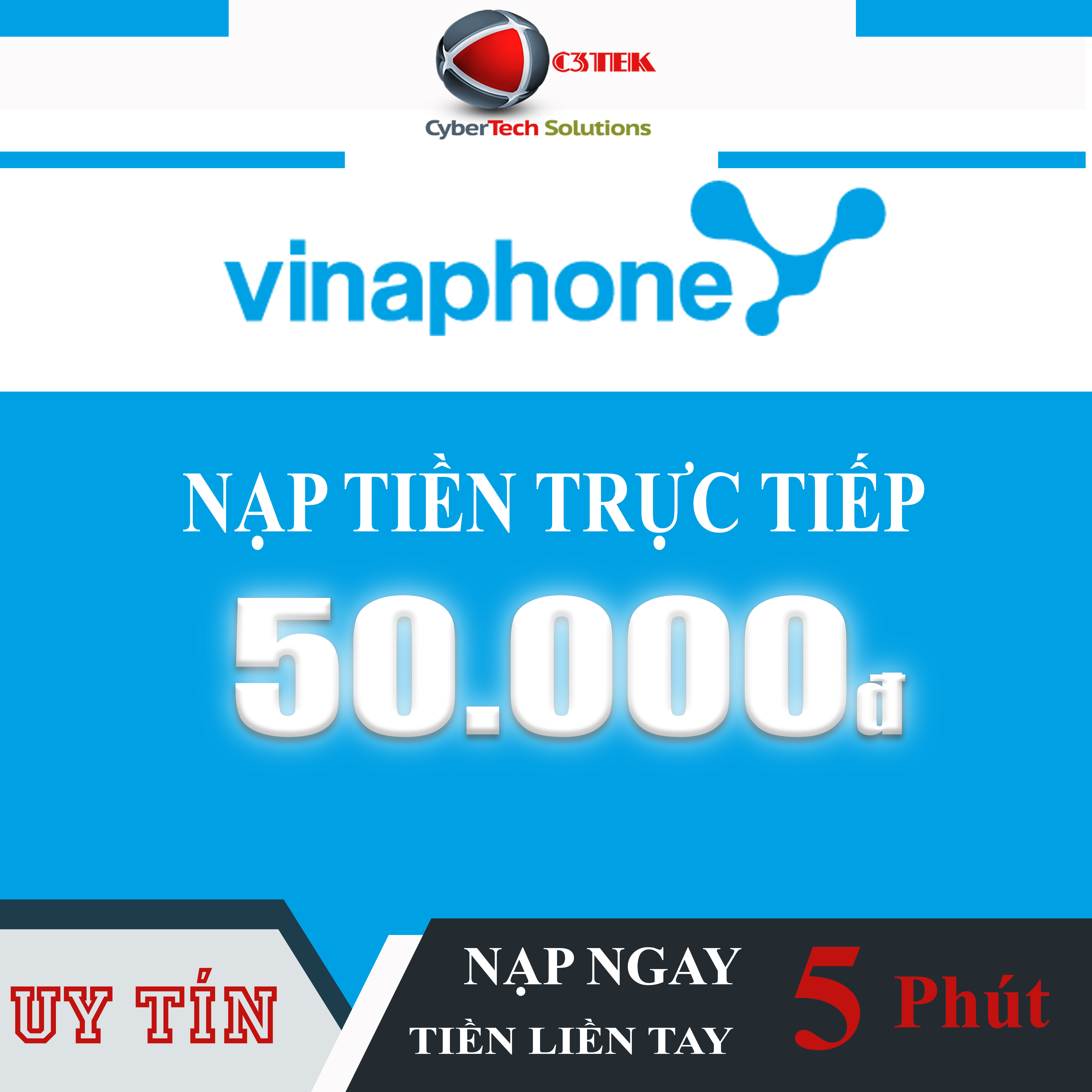 Nạp tiền điện thoại VINA mệnh giá 50K - Nạp trực tiếp vào thuê bao, Không cung cấp thẻ cào, Nạp tối đa 3 thẻ 1 ngày