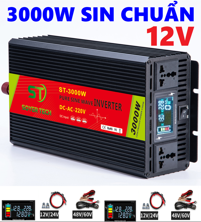Bộ chuyển đổi điện sin chuẩn 3000w-bộ đổi nguồn điện 12v sang 220v sin chuẩn 3000w-st-3000w-12v-soyer tech