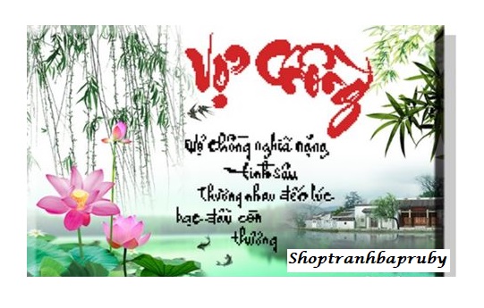 [HCM]Tranh thêu Vợ Chồng hoa sen thơ mộng 223023 kích thước 59 x 40 cm Tranh Mariko