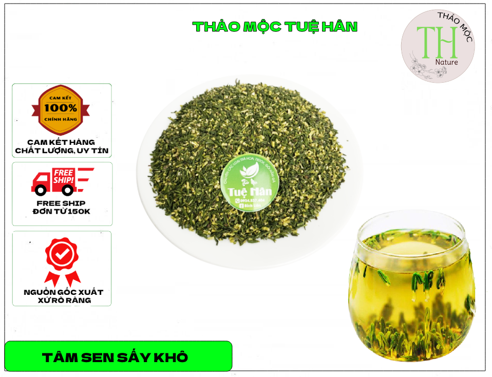 Trà tâm sen giúp ngủ ngon, an thần, nguyên chất sấy khô, gói 500g