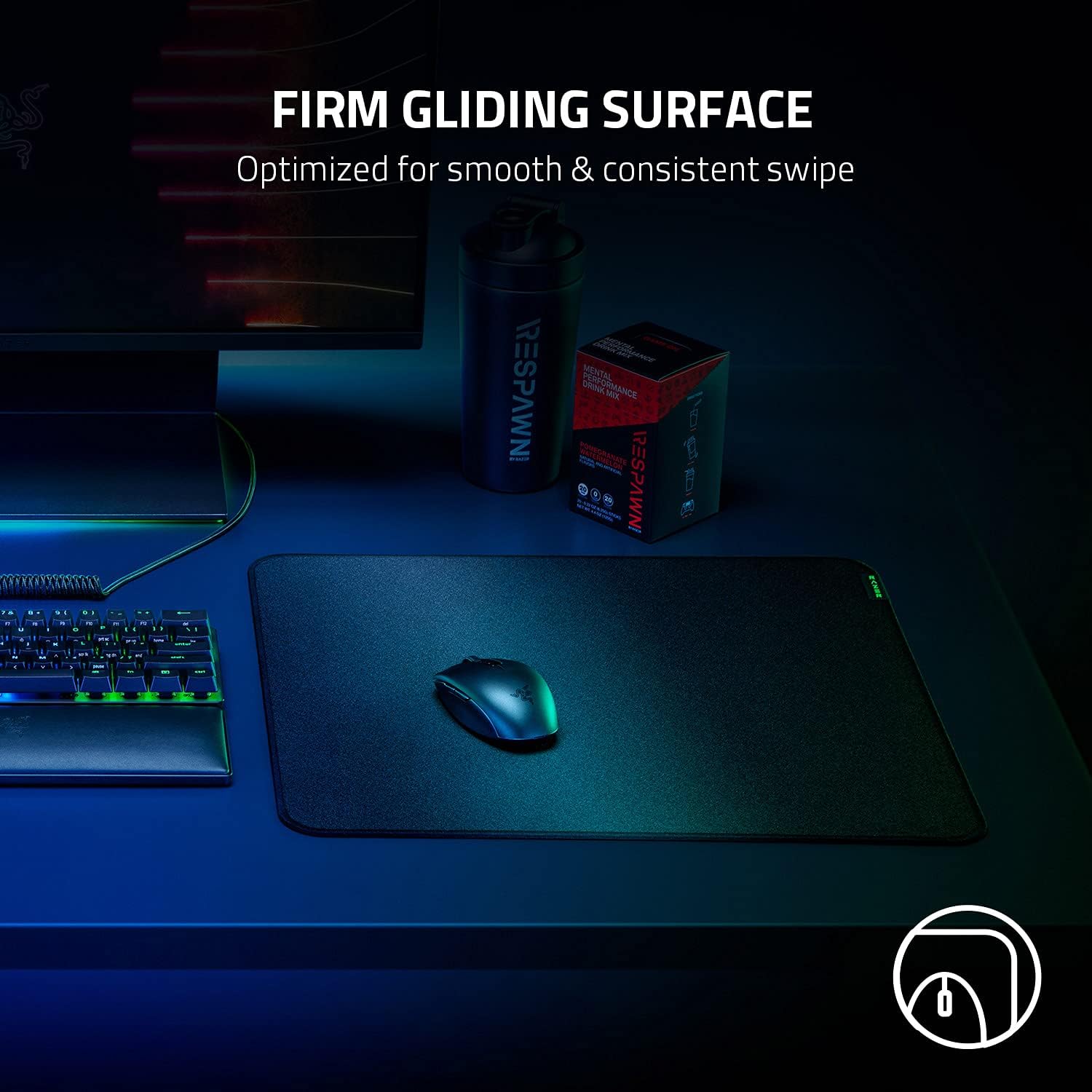 Razer Strider - Large Black Hybrid mouse mat with a soft base & smooth glide (Tấm lót chuột) | Firm Gliding Surface | Anti-Slip Base | Rollable & Portable | Anti-Fraying Stitched E
