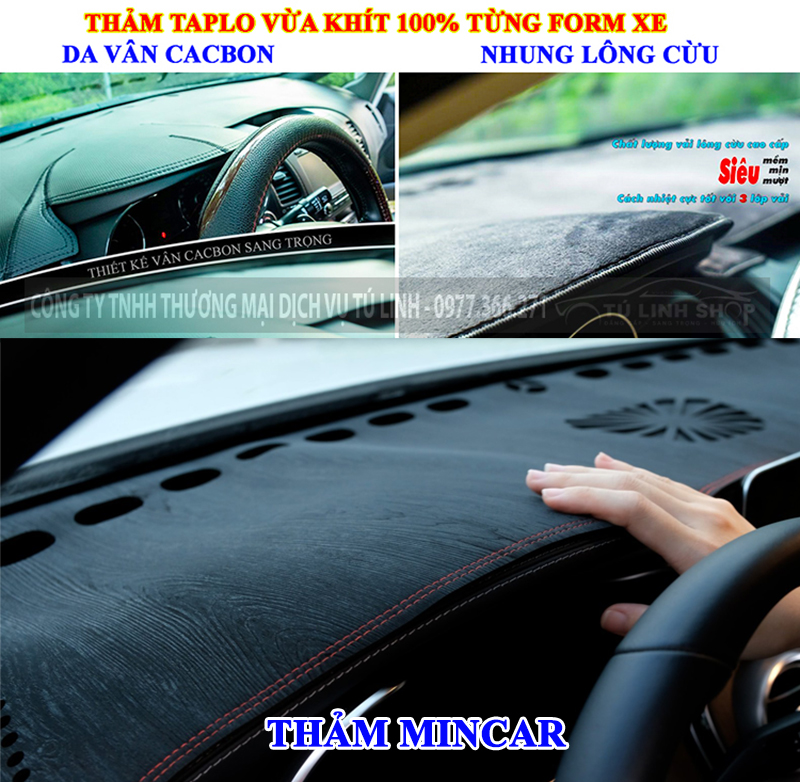 Thảm taplo INNOVA chính hãng MINCAR hoặc bằng lông Cừu 3 lớp và Da Cacbon
