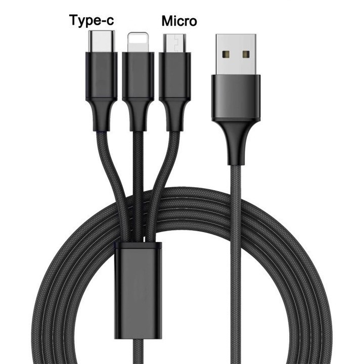 Cáp sạc dây dù đa năng 3 đầu Lightning - Type C - Micro USB mẫu