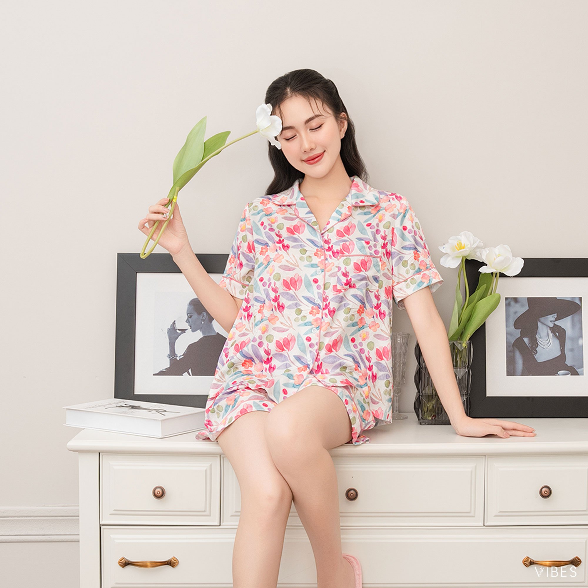 VIBES Pijama ngắn Lụa gấm Gina Py Set
