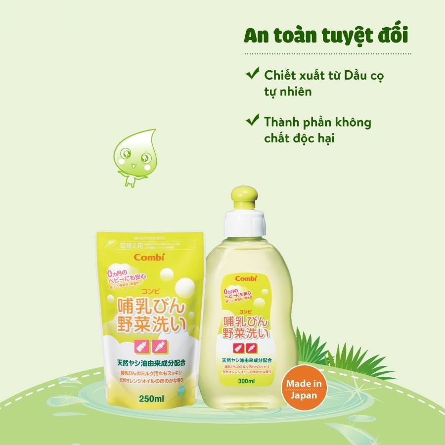 [Made in Japan] Túi dung dịch rửa bình sữa và rau quả Combi 250ml
