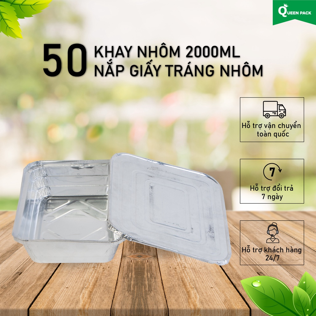 50 Khay nhôm size to 2000ml+ nắp giấy tráng nhôm