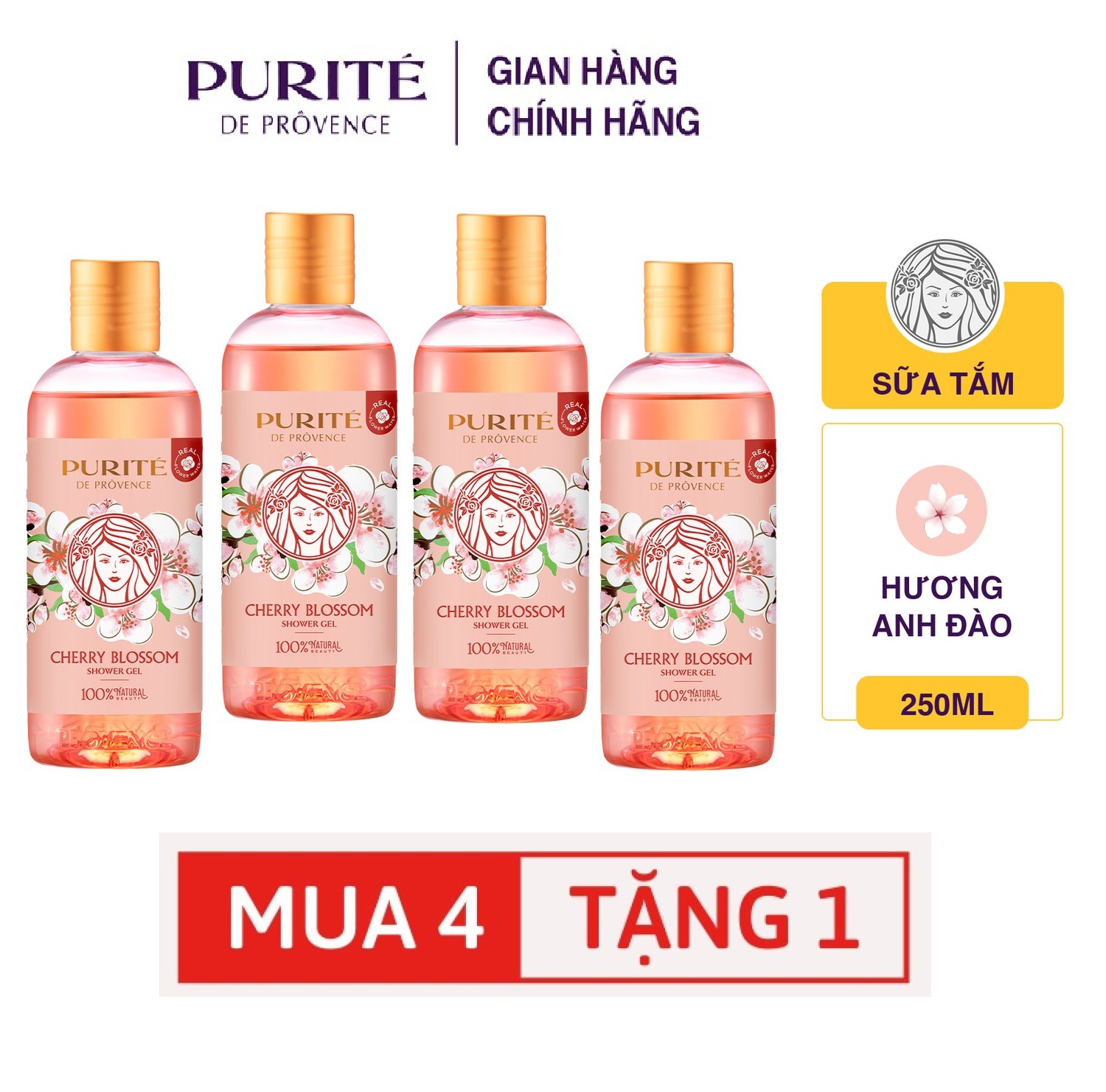 Sữa tắm Purité Chiết xuất hoa anh đào 850ml