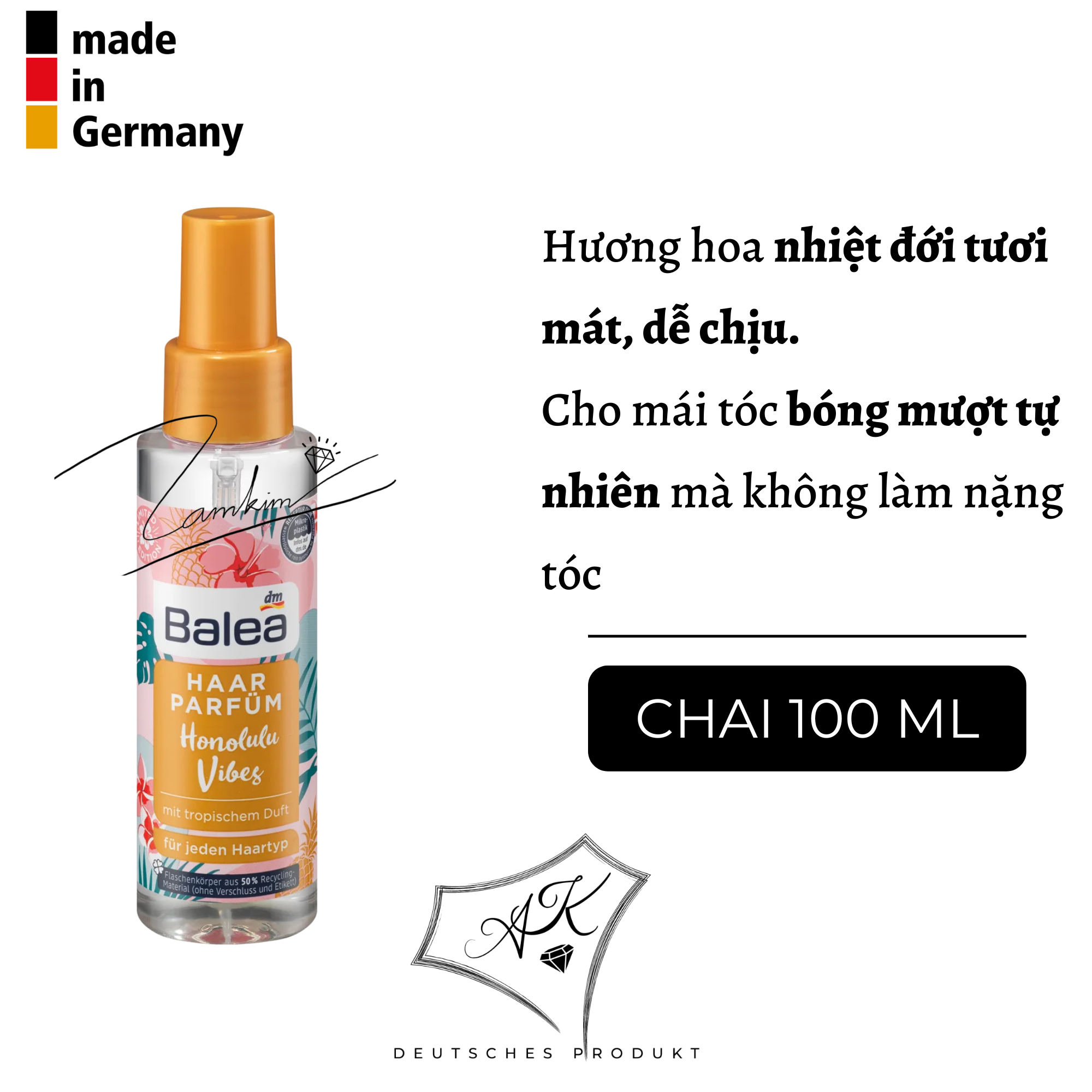 [ Hàng Đức ] Nước hoa xịt tóc, khử mùi, dưỡng ẩm Balea - 100ml