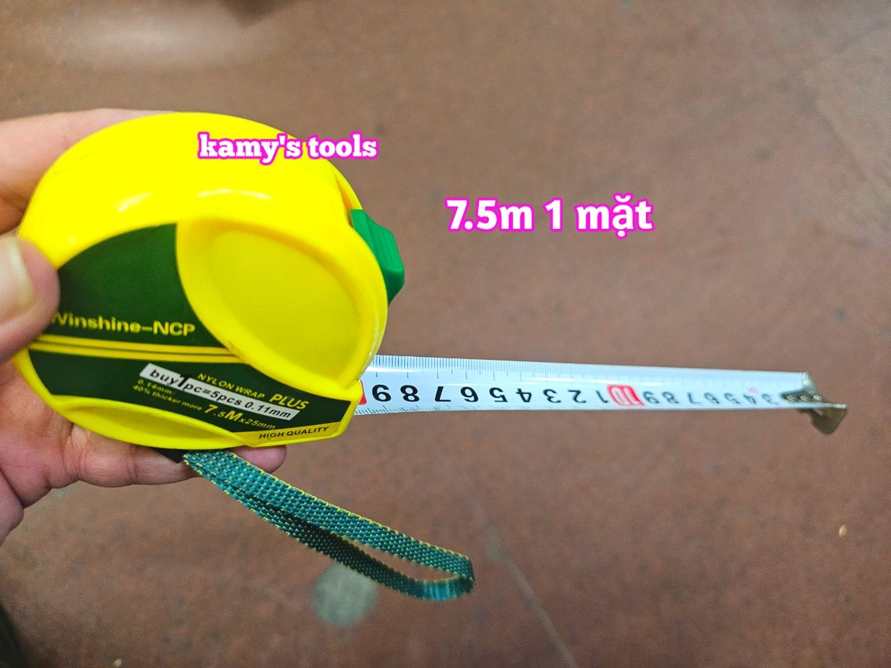 Thước rút 7.5m bản 25mm winshine ncp vàng xanh, thước cuộn 7.5m, thước kéo 7.5m, thước rút 7.5m