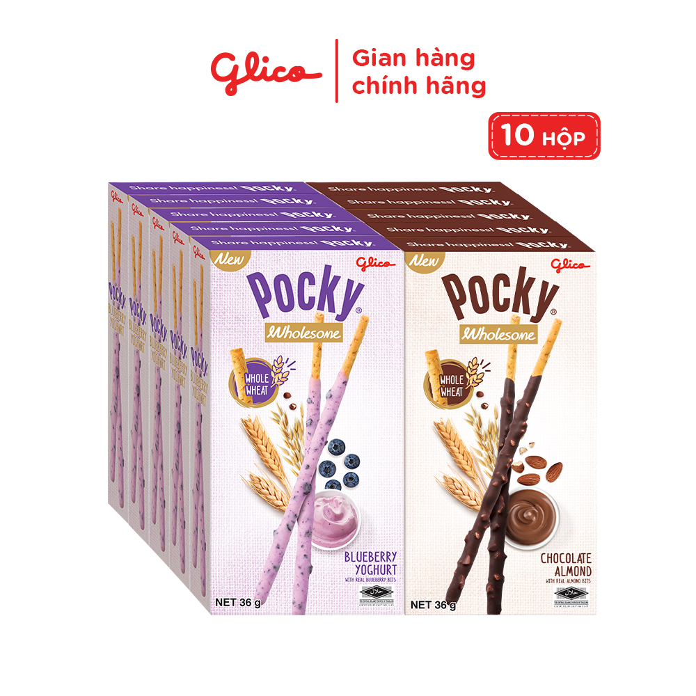 Combo 10 Bánh Que Pocky Ngon Khỏe Đẹp Mix Vị ( 5 Hộp Sô cô la Hạnh Nhân và 5 Hộp)