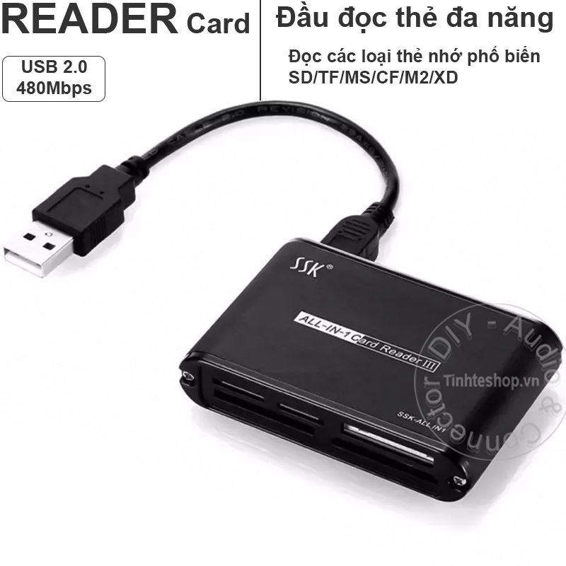 Reader card All-in-one TF/SD/CF/M2/XD/MMC  - USB 2.0 480Mbps SSK SCRM-025 (black)