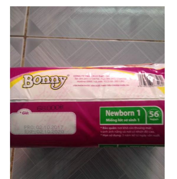 Miếng lót BONNY Newbom1  56 miếng dùng cho trẻ sơ sinh