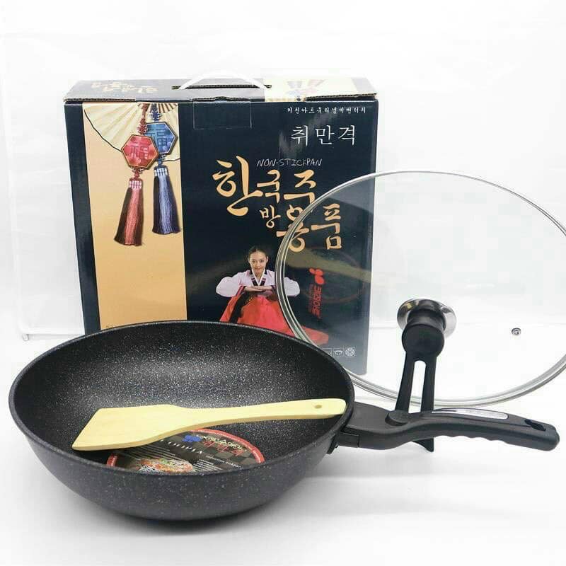 Chảo đá sâu lòng hàn quốc size 32cm có nắp